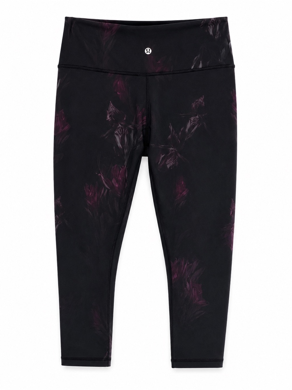 Lululemon Black Purple Floral Crop Leggings Yoga Pilates Size 6
